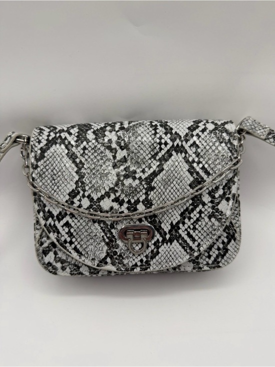 Urban Outfitters Handbags - Urban Outfitters Snakeskin Crossbody Bag Small Black White Faux Leather Chain